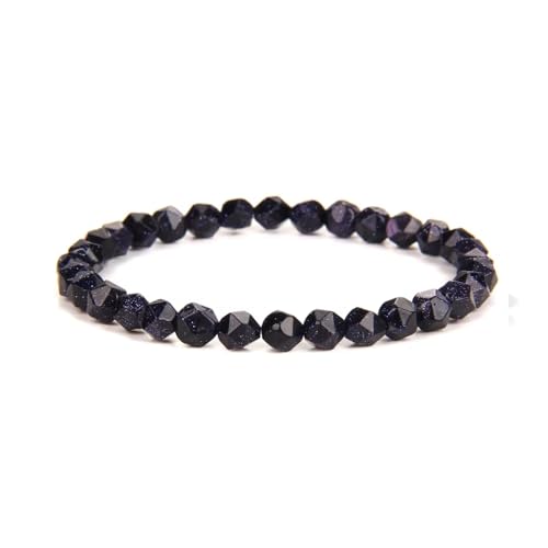 Herren 6mm Naturstein Handgefertigtes Stretch Armband, Facettiert Dunkelblau Sandstein Verstellbar Perlenarmband Sommer Strand Armreif Geburtstag Valentinstag 6mm von KNDSSMY