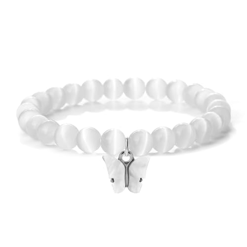 KNDSSMY 2Er-Set, Dehnbares Perlenarmband aus Naturstein, 8mm, Verstellbar, Rosa-Violett, Klares Kristallarmband Für Damen und Mädchen, Modischer Sommerarmreif, Stilvoll und Charmant, Weiß, 8mm von KNDSSMY