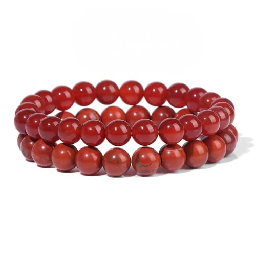 KNDSSMY 2Er Set Verstellbares Perlenarmband aus Naturstein Für Frauen, Rote Achate & Rotes Türkis Stretch-Armband, 8mm Handgefertigter Perlenarmreif, Valentinstag Geburtstag 8mm von KNDSSMY
