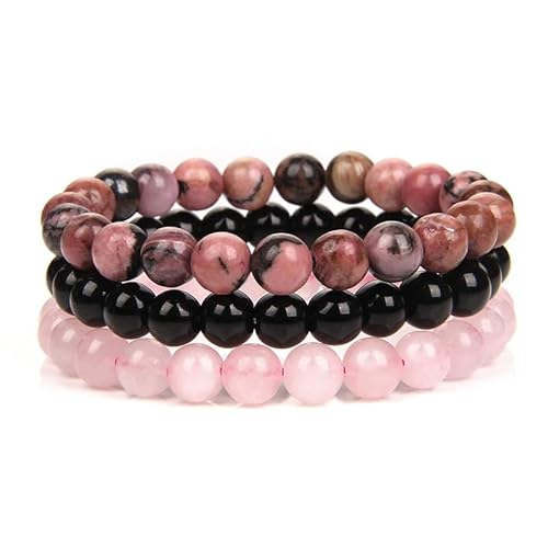 KNDSSMY 3 Teiliges Set, Handgefertigtes Perlenarmband Aus Naturstein – Rhodonit, Schwarzer Onyx, Rosa Quarz, Stretch Armband, 8 mm Perlen, für Damen, Herren und Jugendliche, 8 mm KNDSSMY 3 Teiliges Set, Handgefertigtes Perlenarmband Aus Naturstein – Rhodonit, Schwarzer Onyx, Rosa Quarz, Stretch Armband, 8 mm Perlen, für Damen, Herren und Jugendliche, 8 mm von KNDSSMY
