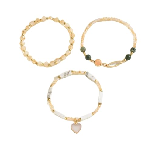 KNDSSMY 3 Teiliges Stretch Perlenarmband aus Naturstein für Damen, Mehrlagiges, Verstellbares Perlenarmband mit Weißem Herzanhänger, Handgefertigter Modischer Party Armreif, Weiß KNDSSMY 3 Teiliges Stretch Perlenarmband aus Naturstein für Damen, Mehrlagiges, Verstellbares Perlenarmband mit Weißem Herzanhänger, Handgefertigter Modischer Party Armreif, Weiß von KNDSSMY