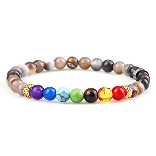 KNDSSMY 7 Chakra Naturstein Stretch-Armband, Braun-Schwarz Rauchachat Handgefertigtes Perlenarmband 6mm Perlen, Modischer Paar-Armreif Für Frauen Männer Teenager 6mm KNDSSMY 7 Chakra Naturstein Stretch-Armband, Braun-Schwarz Rauchachat Handgefertigtes Perlenarmband 6mm Perlen, Modischer Paar-Armreif Für Frauen Männer Teenager 6mm von KNDSSMY