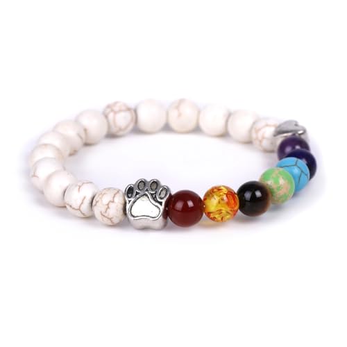 KNDSSMY 8 mm Armreifen Aus Natursteinperlen für Damen und Herren, Weißer Orchideenstein mit Hundepfoten Anhänger, Elastisches Armband, Yoga Meditation, Chakra Armreif, 8 mm KNDSSMY 8 mm Armreifen Aus Natursteinperlen für Damen und Herren, Weißer Orchideenstein mit Hundepfoten Anhänger, Elastisches Armband, Yoga Meditation, Chakra Armreif, 8 mm von KNDSSMY