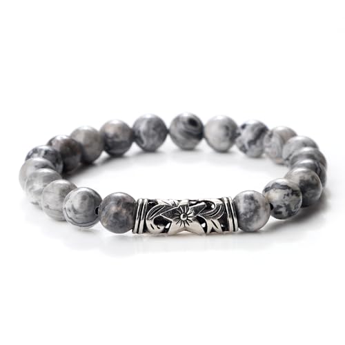 KNDSSMY 8mm Handgefertigtes Armband Aus Natursteinperlen für Damen und Herren, Graues, Verwittertes Vulkangestein Stretch Perlenarmband, Modischer Yoga Armreif 8mm KNDSSMY 8mm Handgefertigtes Armband Aus Natursteinperlen für Damen und Herren, Graues, Verwittertes Vulkangestein Stretch Perlenarmband, Modischer Yoga Armreif 8mm von KNDSSMY