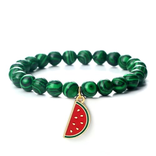 KNDSSMY 8mm Naturstein Stretch Armband Unisex, Handgemachtes Grünes Malachit Zebra Print Perlenarmband mit Wassermelonen Anhänger, Sommer Yoga Armreif 8mm KNDSSMY 8mm Naturstein Stretch Armband Unisex, Handgemachtes Grünes Malachit Zebra Print Perlenarmband mit Wassermelonen Anhänger, Sommer Yoga Armreif 8mm von KNDSSMY
