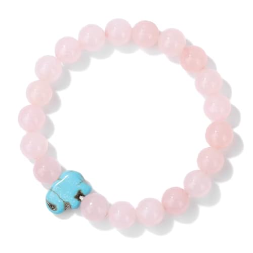 KNDSSMY Armband aus Natursteinkristallperlen, Verstellbares Stretch-Armband aus Rosenquarz mit 8mm Perlen In Form Eines Blauen, Türkisfarbenen Elefantenanhängers, Modischer Armreif Für Frauen, 8mm KNDSSMY Armband aus Natursteinkristallperlen, Verstellbares Stretch-Armband aus Rosenquarz mit 8mm Perlen In Form Eines Blauen, Türkisfarbenen Elefantenanhängers, Modischer Armreif Für Frauen, 8mm von KNDSSMY