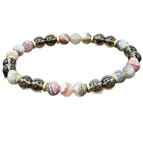 Armband aus Natursteinperlen, Unisex, 6mm, Bunter Achat und Rauchquarz, Handgefertigtes Armband Für Männer und Frauen, Verstellbarer Stretch-Yoga-Armreif, 6mm Armband aus Natursteinperlen, Unisex, 6mm, Bunter Achat und Rauchquarz, Handgefertigtes Armband Für Männer und Frauen, Verstellbarer Stretch-Yoga-Armreif, 6mm von KNDSSMY