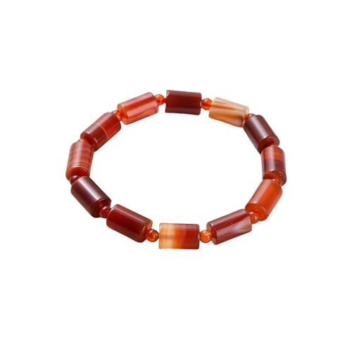 KNDSSMY Einfaches Stretch-Perlenarmband aus Naturstein, 8 X 12mm, Röhrenförmig, Rot Gestreifter Achat, Verstellbares Perlenarmband für Frauen und Freundinnen, 8 X 12mm von KNDSSMY