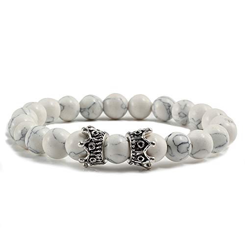 KNDSSMY Handgefertigte Natursteinarmbänder mit Doppelkrähen-Anhänger Unisex, 8mm Verstellbares Weißes Türkis-Stretch-Perlenarmband, Valentinstag, Geburtstag, Weihnachten, Silber 8mm KNDSSMY Handgefertigte Natursteinarmbänder mit Doppelkrähen-Anhänger Unisex, 8mm Verstellbares Weißes Türkis-Stretch-Perlenarmband, Valentinstag, Geburtstag, Weihnachten, Silber 8mm von KNDSSMY