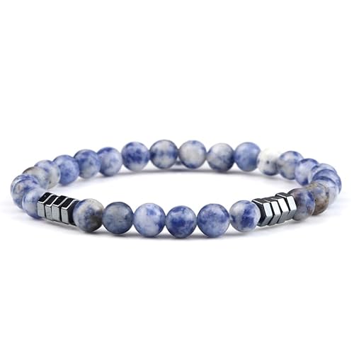KNDSSMY Handgefertigte Perlenarmbänder Aus Naturstein, 6mm Weiße, Gepunktete, Blaue Perlen, Stretch Armband, Freundschaftsarmreif, Valentinstag, Geburtstag, Weihnachten für Frauen und Männer, 6mm von KNDSSMY