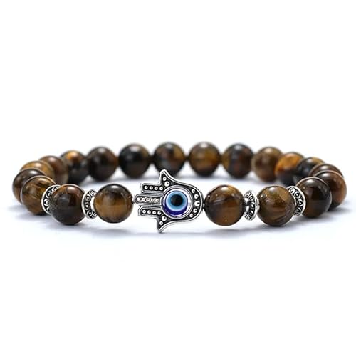 KNDSSMY Handgefertigtes Armband Aus Natursteinperlen, Verstellbares Stretch Armband Aus Braunem Tigeraugenstein mit Evil Eyes Anhänger, 8mm Perlen, Mode Armreifen für Männer 8mm KNDSSMY Handgefertigtes Armband Aus Natursteinperlen, Verstellbares Stretch Armband Aus Braunem Tigeraugenstein mit Evil Eyes Anhänger, 8mm Perlen, Mode Armreifen für Männer 8mm von KNDSSMY