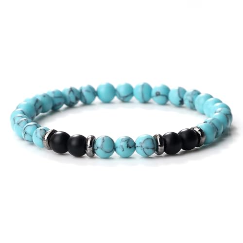Handgefertigtes Armband aus Natursteinperlen, 8mm, Hellblau, Türkis und Schwarz, Matt, Stein, Stretch-Armband, Modisches Armreif-Geschenk Für Frauen und Männer, 6mm Handgefertigtes Armband aus Natursteinperlen, 8mm, Hellblau, Türkis und Schwarz, Matt, Stein, Stretch-Armband, Modisches Armreif-Geschenk Für Frauen und Männer, 6mm von KNDSSMY
