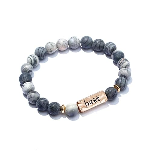KNDSSMY Handgefertigtes Armband aus Natursteinperlen Für Beste Freunde, Blaues Zebra-Print-Edelsteinarmband mit 8mm Perlen, Handgefertigter Verstellbarer Stretch-Armreif 9mm von KNDSSMY