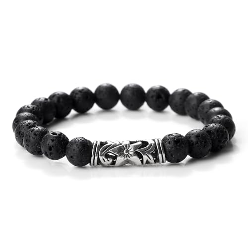 KNDSSMY Handgefertigtes Perlenarmband Aus Naturstein für Männer und Jugendliche, 8mm Schwarzes Lavastein Perlenarmband mit Verstellbarem Stretch, Stilvoll und Charmant 8mm KNDSSMY Handgefertigtes Perlenarmband Aus Naturstein für Männer und Jugendliche, 8mm Schwarzes Lavastein Perlenarmband mit Verstellbarem Stretch, Stilvoll und Charmant 8mm von KNDSSMY