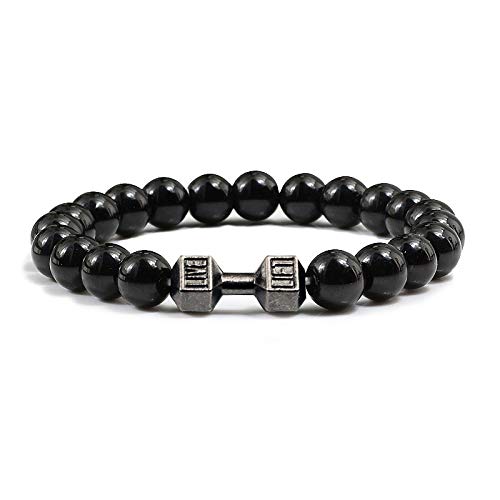KNDSSMY Handgefertigtes Perlenarmband Aus Naturstein mit Hantelstrang, 8 mm Schwarzes Obsidian Edelsteinarmband für Männer & Frauen & Jugendliche, Modischer Fitness Armreif, Schwarz, 8 mm KNDSSMY Handgefertigtes Perlenarmband Aus Naturstein mit Hantelstrang, 8 mm Schwarzes Obsidian Edelsteinarmband für Männer & Frauen & Jugendliche, Modischer Fitness Armreif, Schwarz, 8 mm von KNDSSMY