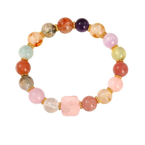 KNDSSMY Handgefertigtes Perlenarmband aus Naturstein, Verstellbares, Farbiges Quarz-Stretch-Armband mit Unregelmäßigen Rosa Kristallperlen, 8mm, Boho-Yoga-Armreif Für Frauen und Mädchen, 8mm von KNDSSMY