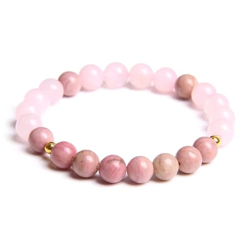 Handgefertigtes Perlenarmband aus Naturstein Für Damen und Mädchen, 8mm Rosa Kristall und Quarz-Stretcharmband, Modisch Verstellbarer Yoga-Armreif 8mm von KNDSSMY