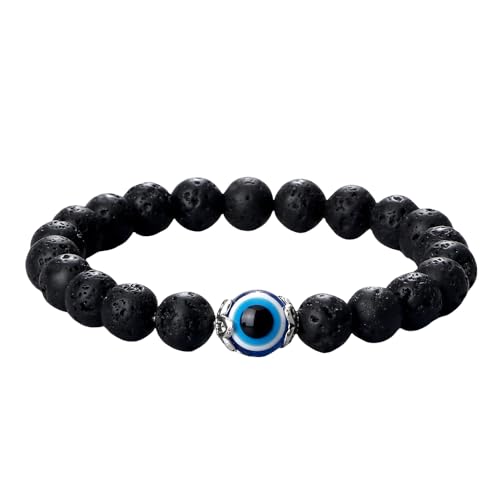 KNDSSMY Handgefertigtes Perlenarmband aus Naturstein Für Männer, 8mm Schwarzes Lavastein-Stretcharmband mit Bösem-Augen-Anhänger, Verstellbarer Yoga-Armreif, Stilvoll und Schlicht, 8mm KNDSSMY Handgefertigtes Perlenarmband aus Naturstein Für Männer, 8mm Schwarzes Lavastein-Stretcharmband mit Bösem-Augen-Anhänger, Verstellbarer Yoga-Armreif, Stilvoll und Schlicht, 8mm von KNDSSMY
