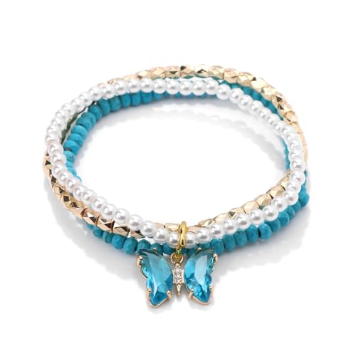 KNDSSMY Handgefertigtes Perlenarmband aus Naturstein für Damen, 4mm Blaue, Türkisfarbene Perlen, Verstellbares Stretch-Armband mit Schmetterlingsanhänger, Stilvoll und Charmant, 4mm KNDSSMY Handgefertigtes Perlenarmband aus Naturstein für Damen, 4mm Blaue, Türkisfarbene Perlen, Verstellbares Stretch-Armband mit Schmetterlingsanhänger, Stilvoll und Charmant, 4mm von KNDSSMY