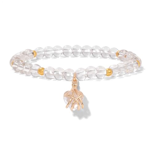 KNDSSMY Handgefertigtes Perlenarmband aus Natursteinkristall Für Damen, 6mm Rosa Rosenquarz, Tigerauge, Katzenauge, Stretch-Armband mit Herzanhänger, Stilvoller und Charmanter Weißer Quarz 6mm von KNDSSMY