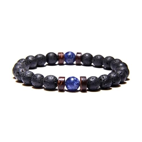 KNDSSMY Handgefertigtes Stretch Perlenarmband aus Naturstein für Männer, Schwarzer Lavastein und Violetter Lapislazuli, Verstellbares Paararmband mit 8mm Perlen, Geschenke für Den Partner, 8mm von KNDSSMY