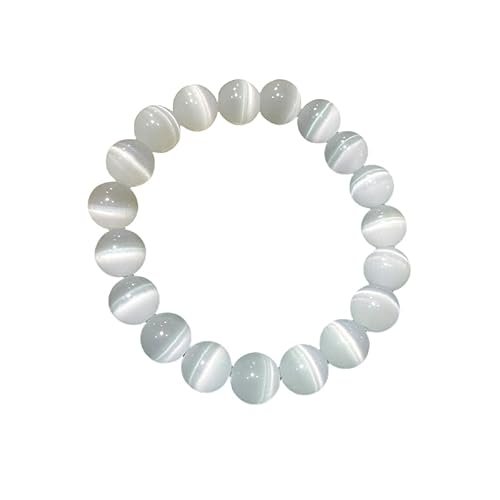 KNDSSMY Handgemachtes Stretch-Perlenarmband aus Naturstein, Perlenarmband mit Weißen Katzenaugen Für Frauen und Mädchen, Valentinstag, Geburtstag, Weihnachten, 10mm von KNDSSMY
