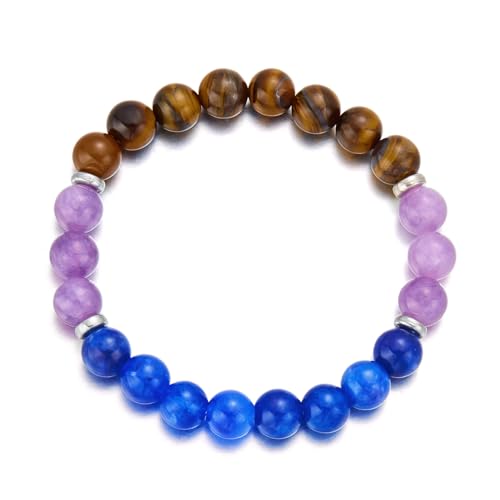 KNDSSMY Modische Stretch-Armbänder aus Naturstein Für Damen und Herren, 8mm Tigerauge und Blau-Rosa Achat, Handgefertigtes Perlenarmband, Paar-Armreif, Geschenk Für Liebhaber, 8mm von KNDSSMY
