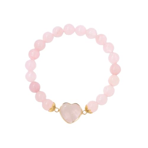 KNDSSMY Modisches, Handgefertigtes Perlenarmband aus Naturstein für Damen, Rosa Rosenquarz-Stretcharmband mit Herzanhänger, 8mm Perlen, Geschenke für Partner und Freunde, 8mm KNDSSMY Modisches, Handgefertigtes Perlenarmband aus Naturstein für Damen, Rosa Rosenquarz-Stretcharmband mit Herzanhänger, 8mm Perlen, Geschenke für Partner und Freunde, 8mm von KNDSSMY
