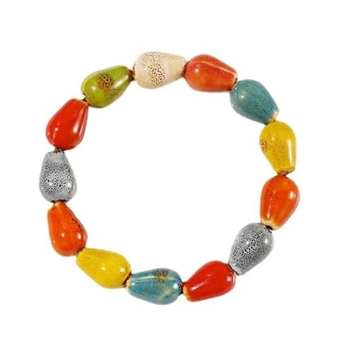 KNDSSMY Modisches Boho Armband aus Keramikperlen für Damen, Bunte Keramikperlen In Tropfenform, Verstellbares Stretch Armband, Handgefertigt, Party Armreif, Stilvoll und Schlicht, Bunt von KNDSSMY