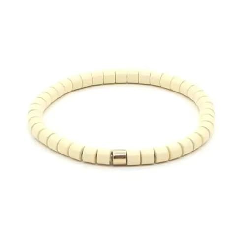 KNDSSMY Modisches Handgefertigtes Emaille-Perlenarmband für Damen, Verstellbares Stretch-Sommer-Strandarmband, Hellgelbe Perlen, Geschenk für Frauen, Mädchen, Freundin, Hellgelb von KNDSSMY