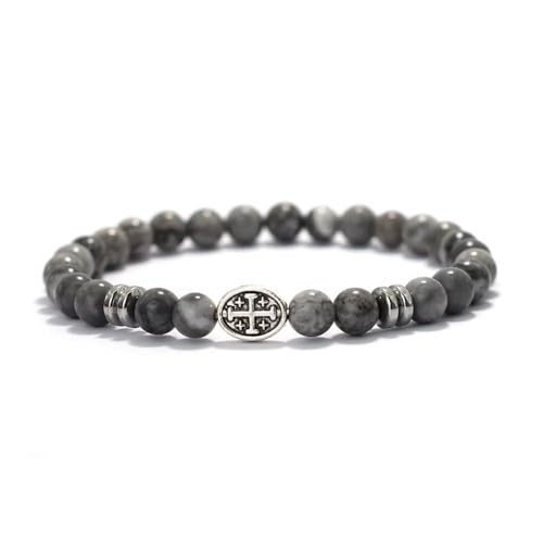 KNDSSMY Modisches Naturstein-Perlenarmband für Herren, 6mm Lava-Türkis-Tigeraugen-Stretcharmband mit Retro-Kreuz-Anhänger, Verstellbarer Party-Armreif, Grau, 6mm KNDSSMY Modisches Naturstein-Perlenarmband für Herren, 6mm Lava-Türkis-Tigeraugen-Stretcharmband mit Retro-Kreuz-Anhänger, Verstellbarer Party-Armreif, Grau, 6mm von KNDSSMY