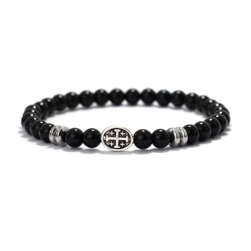 KNDSSMY Modisches Naturstein-Perlenarmband für Herren, 6mm Lava-Türkis-Tigeraugen-Stretcharmband mit Retro-Kreuz-Anhänger, Verstellbarer Party-Armreif, Schwarz, Hell, 6mm KNDSSMY Modisches Naturstein-Perlenarmband für Herren, 6mm Lava-Türkis-Tigeraugen-Stretcharmband mit Retro-Kreuz-Anhänger, Verstellbarer Party-Armreif, Schwarz, Hell, 6mm von KNDSSMY