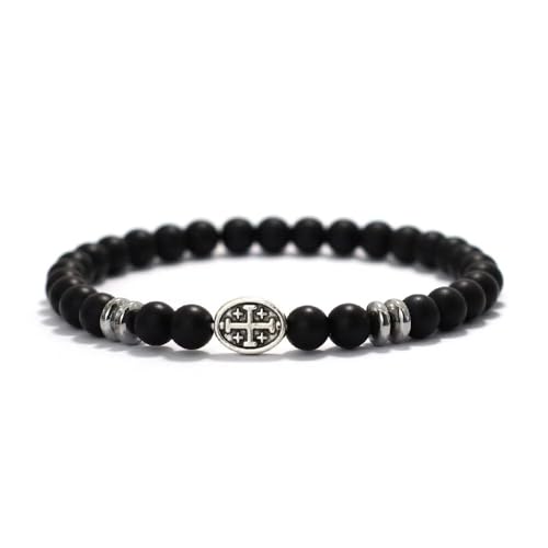 KNDSSMY Modisches Naturstein-Perlenarmband für Herren, 6mm Lava-Türkis-Tigeraugen-Stretcharmband mit Retro-Kreuz-Anhänger, Verstellbarer Party-Armreif, Schwarz Matt, 6mm KNDSSMY Modisches Naturstein-Perlenarmband für Herren, 6mm Lava-Türkis-Tigeraugen-Stretcharmband mit Retro-Kreuz-Anhänger, Verstellbarer Party-Armreif, Schwarz Matt, 6mm von KNDSSMY