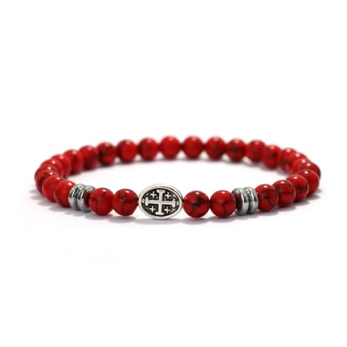 KNDSSMY Modisches Naturstein-Perlenarmband für Herren, 6mm Lava-Türkis-Tigeraugen-Stretcharmband mit Retro-Kreuz-Charm, Verstellbarer Party-Armreif, Rot, 6mm KNDSSMY Modisches Naturstein-Perlenarmband für Herren, 6mm Lava-Türkis-Tigeraugen-Stretcharmband mit Retro-Kreuz-Charm, Verstellbarer Party-Armreif, Rot, 6mm von KNDSSMY