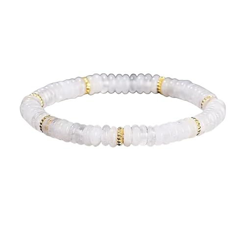 KNDSSMY Modisches Naturstein Stretch Perlen Armband Unisex, Verstellbares Weißes Jade Kristall Armband 6 * 2mm Flache Perlen, Paar Armreif Valentinstag, Geburtstag, Weihnachten 6 * 2mm von KNDSSMY