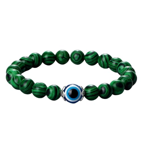 KNDSSMY Modisches Perlenarmband aus Naturstein Für Paare mit Bösem Blick-Anhänger, Unisex, 8mm, Grüner Malachit, Zebramuster, Verstellbares Stretch-Armband, Weihnachten, Geburtstag, Valentinstag, 8mm KNDSSMY Modisches Perlenarmband aus Naturstein Für Paare mit Bösem Blick-Anhänger, Unisex, 8mm, Grüner Malachit, Zebramuster, Verstellbares Stretch-Armband, Weihnachten, Geburtstag, Valentinstag, 8mm von KNDSSMY