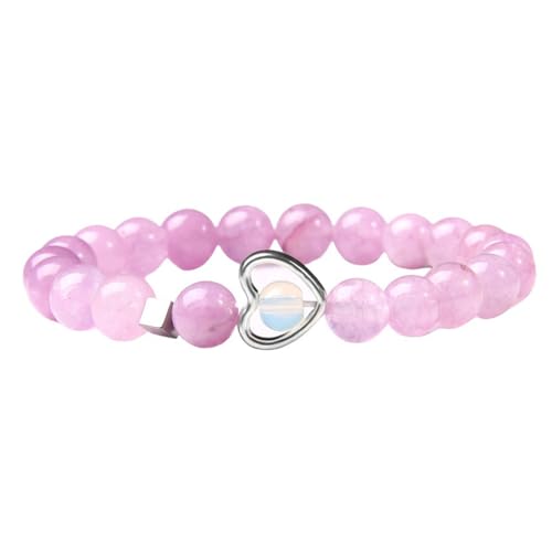 KNDSSMY Modisches Stretch-Perlenarmband aus Naturstein, 8mm, Rosa Chalcedon, Verstellbares Yoga-Armband mit Herz, Silberfarbenem Charm, Geschenk für Frauen, Mädchen, Freunde, 8mm KNDSSMY Modisches Stretch-Perlenarmband aus Naturstein, 8mm, Rosa Chalcedon, Verstellbares Yoga-Armband mit Herz, Silberfarbenem Charm, Geschenk für Frauen, Mädchen, Freunde, 8mm von KNDSSMY