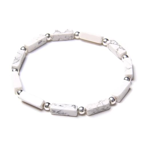 KNDSSMY Modisches Stretch-Perlenarmband aus Naturstein, Verstellbares 13-mm-Vierkantrohr-Armband aus Weißem Howlith, Unisex, Geschenke, Freundschaft, Geburtstag, Stilvoll und Schlicht, 13mm von KNDSSMY