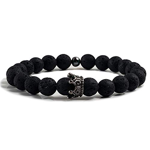 KNDSSMY Naturstein Edelstein Armbänder, Handgefertigt, Perlen, Unisex, 8mm, Natürlicher Schwarzer Lavastein, Stretch Armband, Yoga Armreif, Geschenk für Frauen und Männer, Schwarz, 8mm KNDSSMY Naturstein Edelstein Armbänder, Handgefertigt, Perlen, Unisex, 8mm, Natürlicher Schwarzer Lavastein, Stretch Armband, Yoga Armreif, Geschenk für Frauen und Männer, Schwarz, 8mm von KNDSSMY