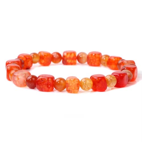 KNDSSMY Naturstein Handgefertigtes Perlenarmband, Verstellbares Stretcharmband Unisex 6mm Orange Rot Achat Perlen Mode Paar Armreif Geschenke Freundschaft Geburtstag 6mm von KNDSSMY