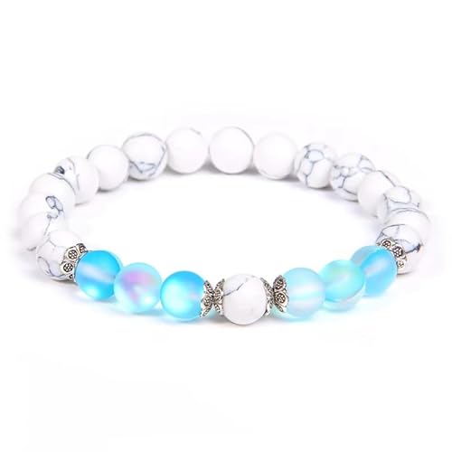 KNDSSMY Naturstein-Kristall-Stretcharmband Für Frauen und Mädchen, 8mm, Handgefertigtes Perlenarmband aus Weißem, Türkisem und Blauem Mondstein, Valentinstag, Geburtstag, 8mm KNDSSMY Naturstein-Kristall-Stretcharmband Für Frauen und Mädchen, 8mm, Handgefertigtes Perlenarmband aus Weißem, Türkisem und Blauem Mondstein, Valentinstag, Geburtstag, 8mm von KNDSSMY