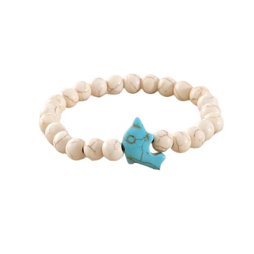 Naturstein-Stretcharmband Unisex, 8mm, Cremeweißes Türkis mit Blauem Delfin-Anhänger, Perlenarmband, Modischer Sommerarmreif, Schlicht und Charmant, 8mm Naturstein-Stretcharmband Unisex, 8mm, Cremeweißes Türkis mit Blauem Delfin-Anhänger, Perlenarmband, Modischer Sommerarmreif, Schlicht und Charmant, 8mm von KNDSSMY