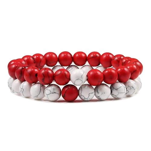 KNDSSMY Set Aus Elastischem Naturstein Perlenarmband für Männer und Frauen, Rot Weißes Türkisfarbenes Steinperlenarmband mit 6/8mm Perlen, Yoga Armreif 6mm KNDSSMY Set Aus Elastischem Naturstein Perlenarmband für Männer und Frauen, Rot Weißes Türkisfarbenes Steinperlenarmband mit 6/8mm Perlen, Yoga Armreif 6mm von KNDSSMY