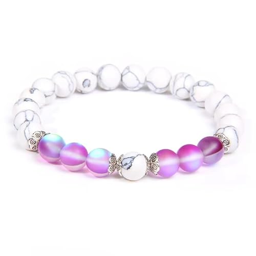 KNDSSMY Stretch-Armband aus Naturstein-Edelstein Für Frauen und Mädchen, Armband aus Weißem Türkis und Lila Mondstein, Handgefertigter Perlenarmreif 8mm KNDSSMY Stretch-Armband aus Naturstein-Edelstein Für Frauen und Mädchen, Armband aus Weißem Türkis und Lila Mondstein, Handgefertigter Perlenarmreif 8mm von KNDSSMY