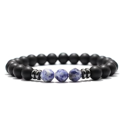 KNDSSMY Stretch Perlenarmband Aus Naturstein für Herren, 8 mm Verstellbarer Schwarzer Onyxstein und Unregelmäßiges Hellviolettes Armband Aus Verwittertem Stein, Stilvoll und Charmant 8 mm von KNDSSMY