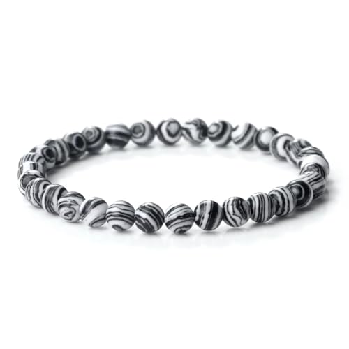 KNDSSMY Stretch-Perlenarmband aus Naturstein Für Damen, Herren und Jugendliche, 6mm, Schwarz-Weißes Zebra-Print-Edelsteinarmband, Modischer Handgefertigter Perlenarmreif 6mm KNDSSMY Stretch-Perlenarmband aus Naturstein Für Damen, Herren und Jugendliche, 6mm, Schwarz-Weißes Zebra-Print-Edelsteinarmband, Modischer Handgefertigter Perlenarmreif 6mm von KNDSSMY