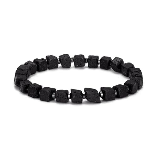 KNDSSMY Vintage Herren Naturstein Perlen Armband, 6mm Quadratisch Schwarz Lava Verstellbar Stretch Armband Handgemacht Mode Party Armreif Geschenke Freundschaft Geburtstag 6mm KNDSSMY Vintage Herren Naturstein Perlen Armband, 6mm Quadratisch Schwarz Lava Verstellbar Stretch Armband Handgemacht Mode Party Armreif Geschenke Freundschaft Geburtstag 6mm von KNDSSMY