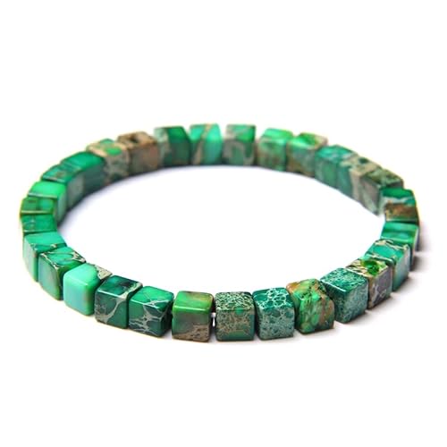 Modisches Naturstein-Perlenarmband, Unisex, Grüner Kaiserstein, Verstellbares Stretch-Armband, 6mm Quadratische Perlen, Boho, Sommer-Strand-Armreif, 6mm von KNDSSMY