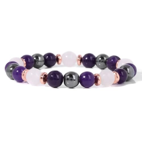 Modisches Naturstein Perlenarmband Unisex, 8mm Lila Amethyst Weißer Quarz Stretch Armband, Handgemachter Verstellbarer Paar Armreif Geburtstag Valentinstag 8mm Modisches Naturstein Perlenarmband Unisex, 8mm Lila Amethyst Weißer Quarz Stretch Armband, Handgemachter Verstellbarer Paar Armreif Geburtstag Valentinstag 8mm von KNDSSMY