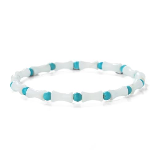 Modisches Stretch Armband aus Naturstein Muschel, Unisex, 4mm, Blau, Türkis und Weiß, Bambus Charme, Handgefertigtes Perlenarmband, Sommer Strand Armreif, 4mm Modisches Stretch Armband aus Naturstein Muschel, Unisex, 4mm, Blau, Türkis und Weiß, Bambus Charme, Handgefertigtes Perlenarmband, Sommer Strand Armreif, 4mm von KNDSSMY